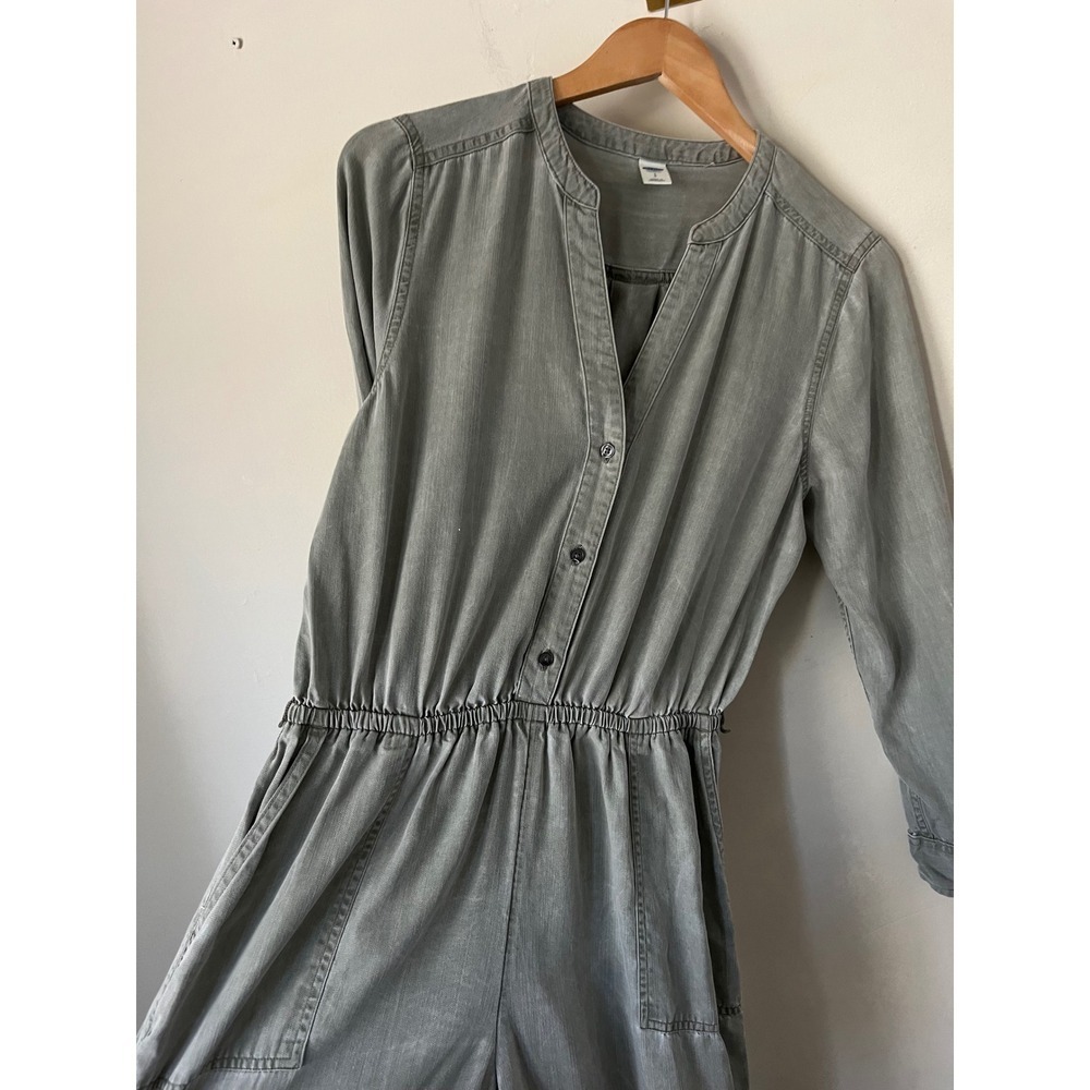 Old Navy Womens Green Long Sleeve Button Front Elastic Waist Utility Jumpsuit S - Picture 4 of 11
